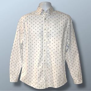 Original Penguin Slim Fit Button Down Shirt White Blue Floral 15.5 34/35